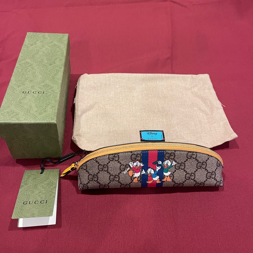 Gucci Disney X GG Donald Duck Canvas Pencil Case with Blue and Red Stripe
